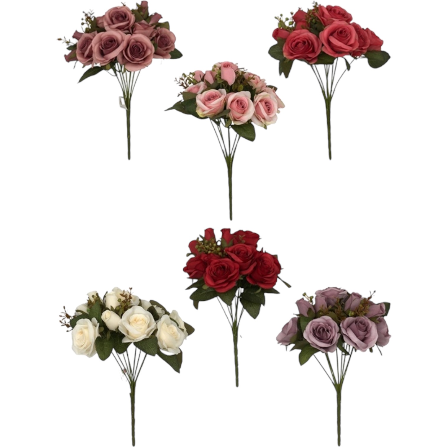 BUQUE DE ROSA X7 FLORES E 4 BOTOES 40CM FLORES
